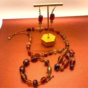 Lampwork Art Glass Beads Multi Color Necklace Earrings Bracelet Set